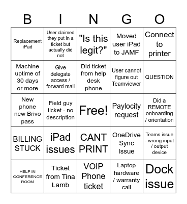 HELP DESK BINGO Card