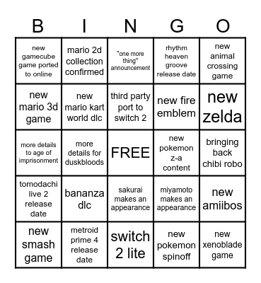 nintendo direct september 2025 bingo card Bingo Card
