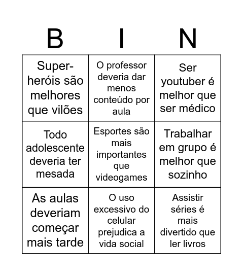 Bingo Argumentativo Bingo Card