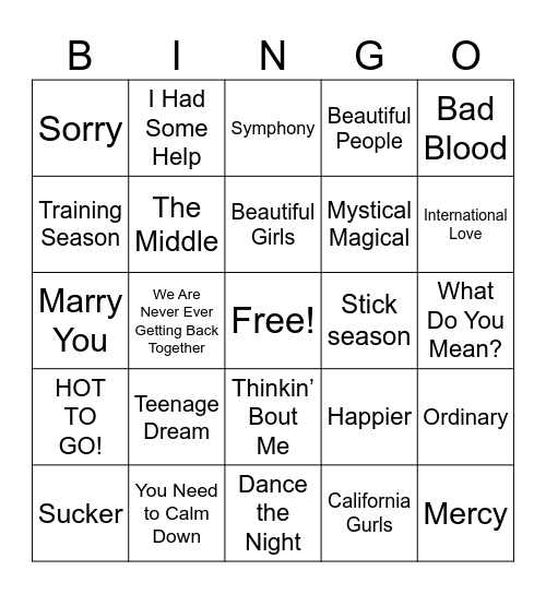 SINGO Bingo Card
