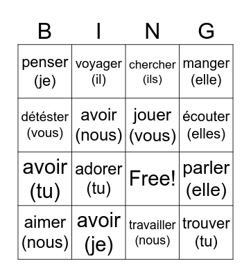 -er verbs and avoir Bingo Card