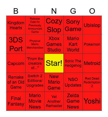 Nintendo Direct 9/12 Bingo Card