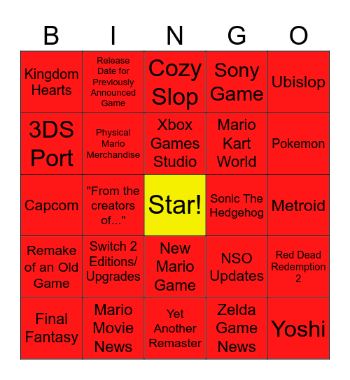Nintendo Direct 9/12 Bingo Card