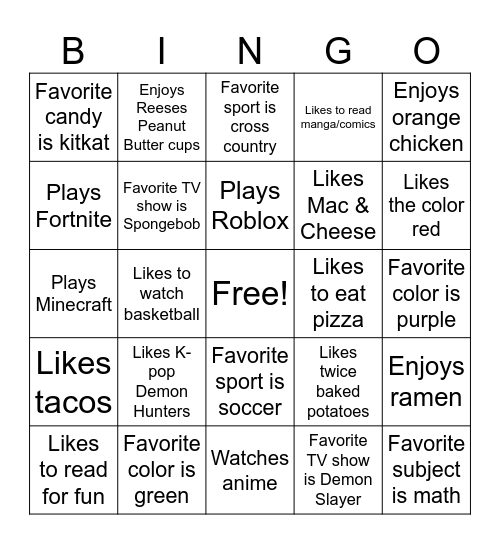 Untitled Bingo Card