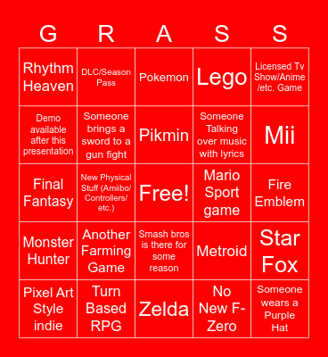 Nintendo Direct September 2025 Bingo Card