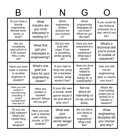 Clark Scholars Networking Bingo Card