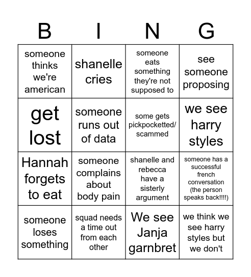 Squad takes on Europe Bingo Card