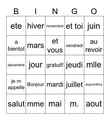 Isabella DeHaven Bingo Card
