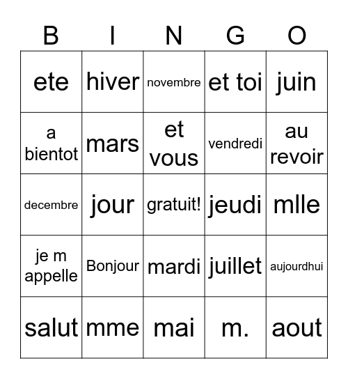 Isabella DeHaven Bingo Card
