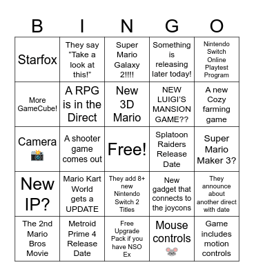 09.12.25 Nintendo Direct Bingo Card