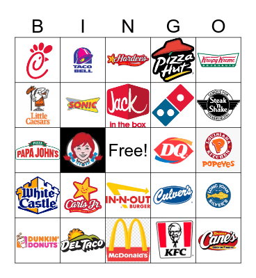 Fast food Bingo Card