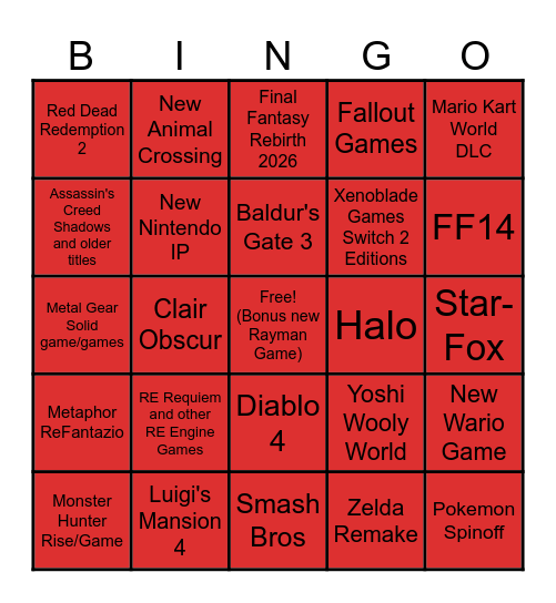 Nintendo Direct Bingo Card Bingo Card
