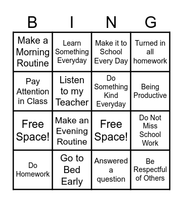School Attendance Bingo Card
