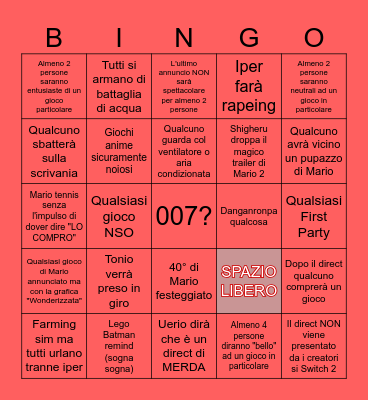 Nintendo Direct Gen 2 Bingo Card