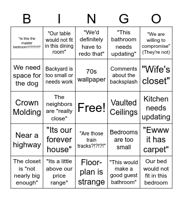 House Hunters Bingo Card