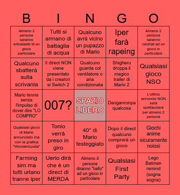 Nintendo Direct Gen 2 Bingo Card