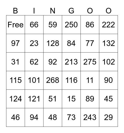 What number???? Bingo Card