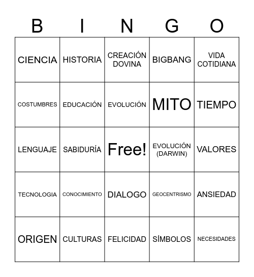 ANTROPOLOGÍA EN LA VIDA HUMANA Bingo Card