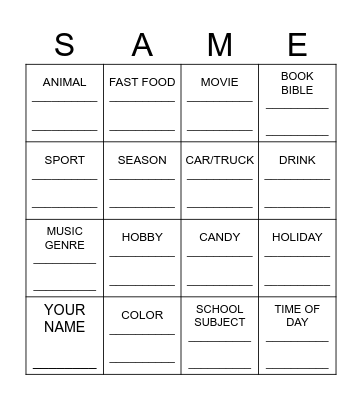 Culture Connections Bingo Card