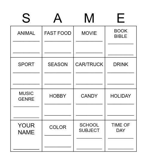 Culture Connections Bingo Card