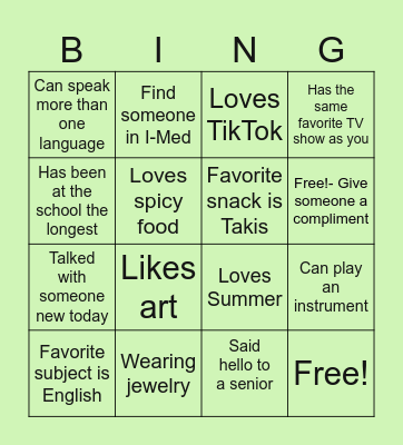 HELLO WEEK BINGO Card