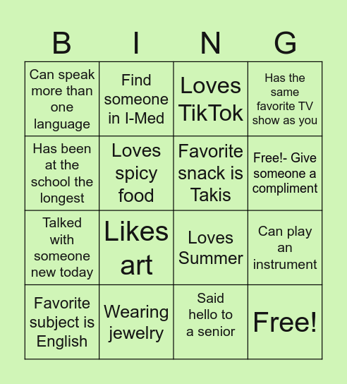 HELLO WEEK BINGO Card