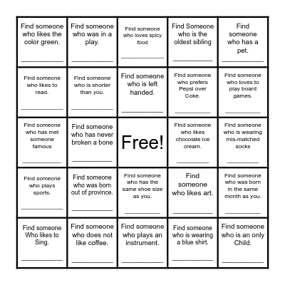 Find Someone Who Bingo Card