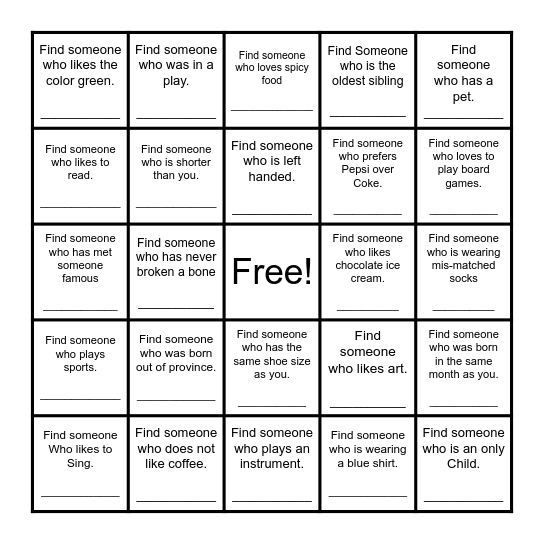 Find Someone Who Bingo Card