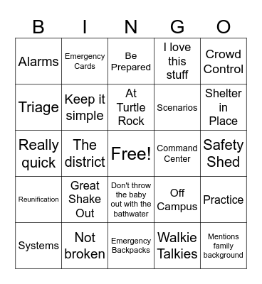 Safety Bingo Card