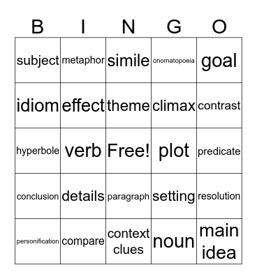 VOCABULARY BINGO Card