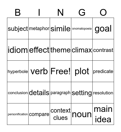 VOCABULARY BINGO Card