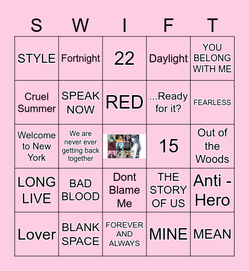 TAYLOR SWIFT SONGS Bingo Card
