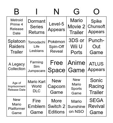 September 12th Direct Bingo Card
