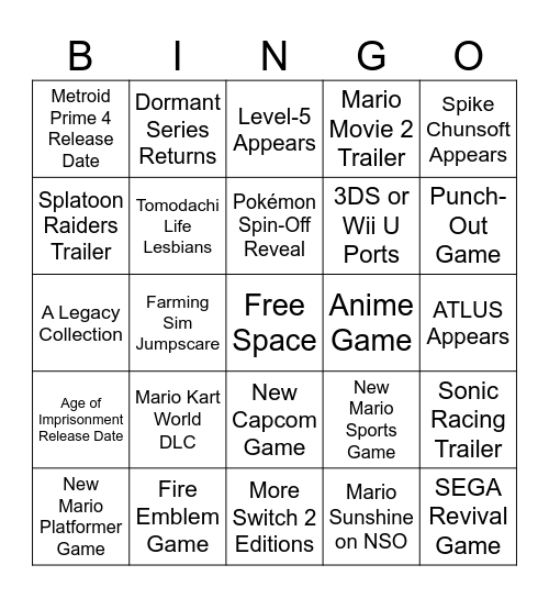 September 12th Direct Bingo Card
