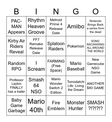 Direct Bingo 9/12/25 Bingo Card