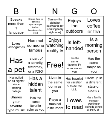 Icebreaker Bingo Card