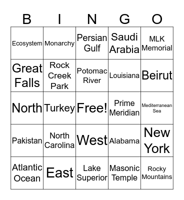 GeoChallenge Bingo! Bingo Card