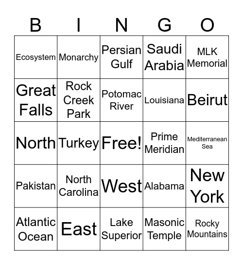 GeoChallenge Bingo! Bingo Card