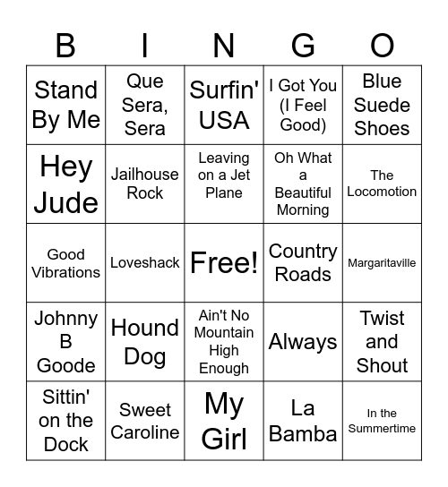 Musical Bingo Card