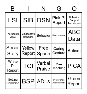ASD Bingo Card