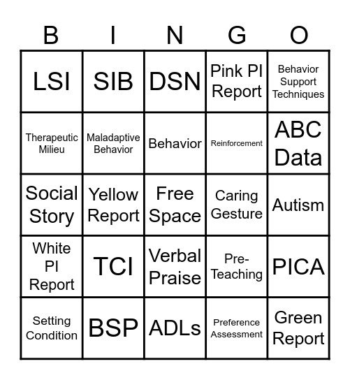 ASD Bingo Card