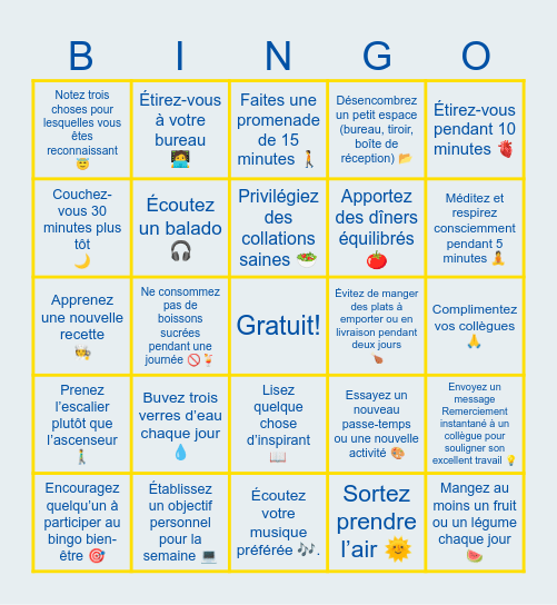 Défi Bingo bien-être Bingo Card
