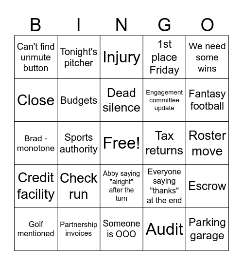 Finance Call Bingo Card