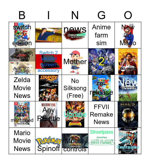 Nintendo Direct 9/12/2025 Bingo Card