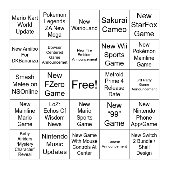 September Direct Bingo Card