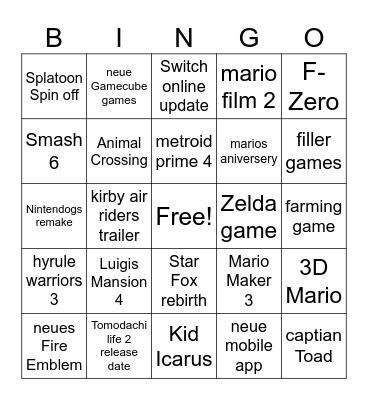 Nintendo Direct Bingo Card