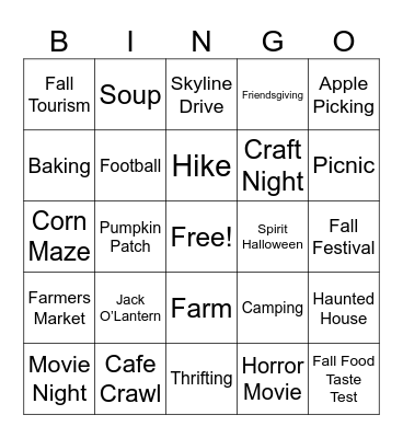 Fall Bingo Card