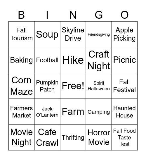 Fall Bingo Card