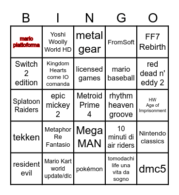 Nintendo Direct Bingo Card