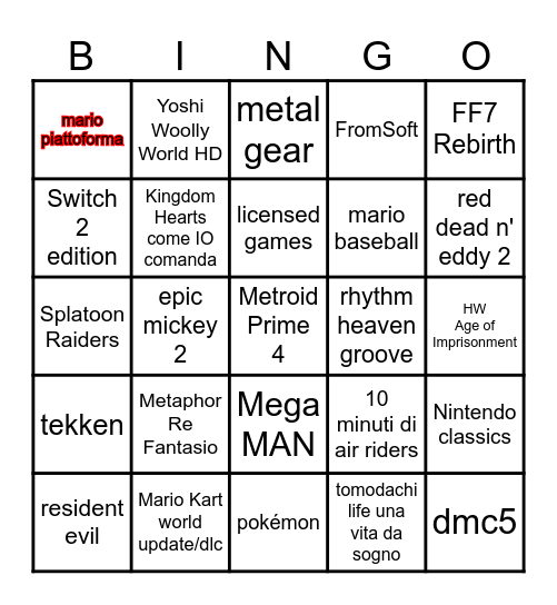 Nintendo Direct Bingo Card